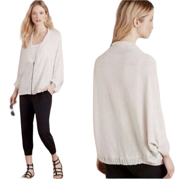 Anthropologie moth Austral zip dolman sleeve oatmeal and gray sweater size large - Picture 1 of 8